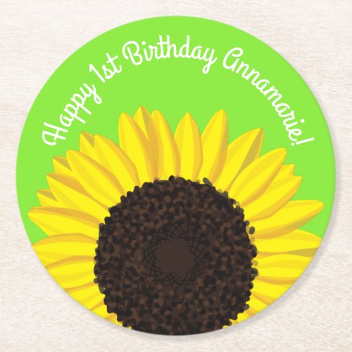 Sunflower Kids Birthday Party Summer Round Paper Coaster
