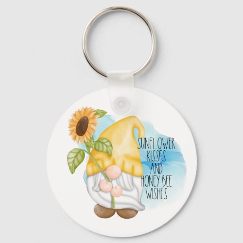 Sunflower kisses and honey bee wishes gnome keychain