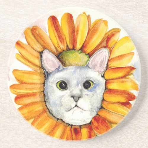 Sunflower kitty cat round table coaster