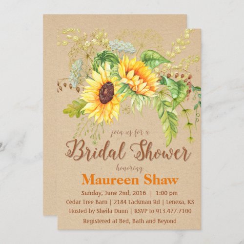 Sunflower Kraft Bridal Shower Invitation