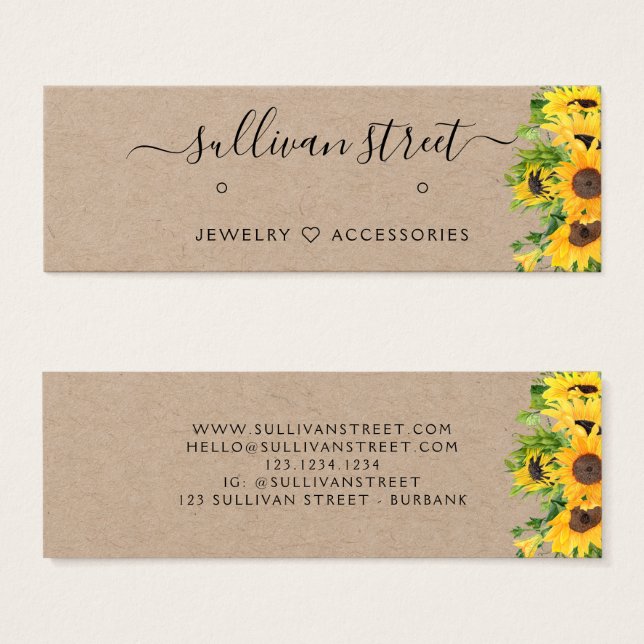 Sunflower Kraft Earrings Jewelry Display Card (Front & Back)