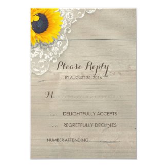 Sunflower Lace and Wood Rustic Wedding RSVP Card