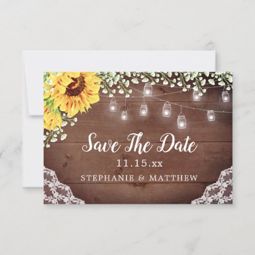 Sunflower Lace Babys Breath Jar Lights Wedding Save The Date