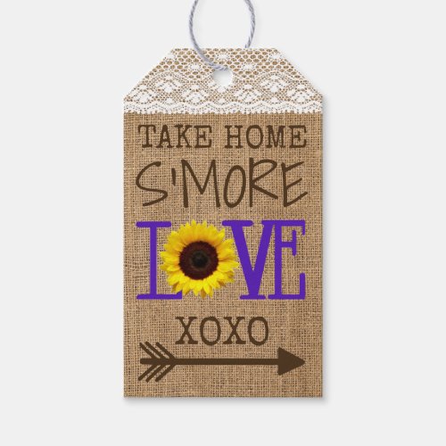 Sunflower Lace Burlap Purple Take Home SMore Love Gift Tags