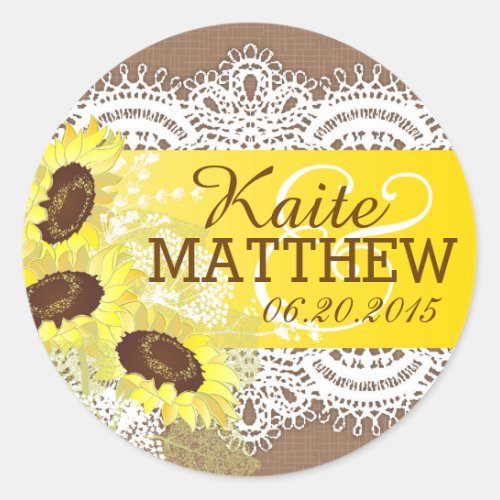 Sunflower Lace Burlap Wedding Label