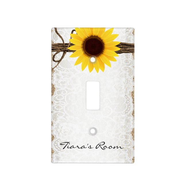 Sunflower & Lace Country Rustic Light Switch Cover (Front)