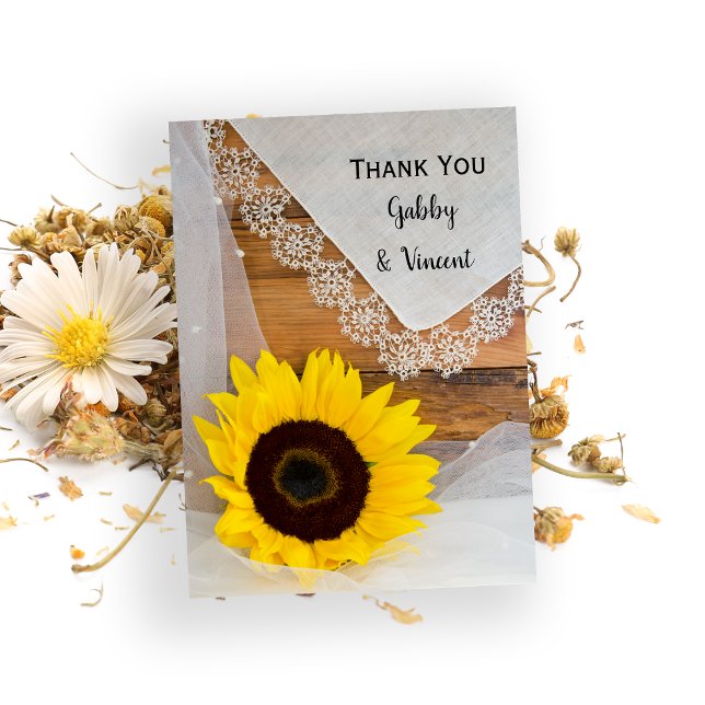 Sunflower Lace Country Wedding Flat Thank You Note (Creator Uploaded)