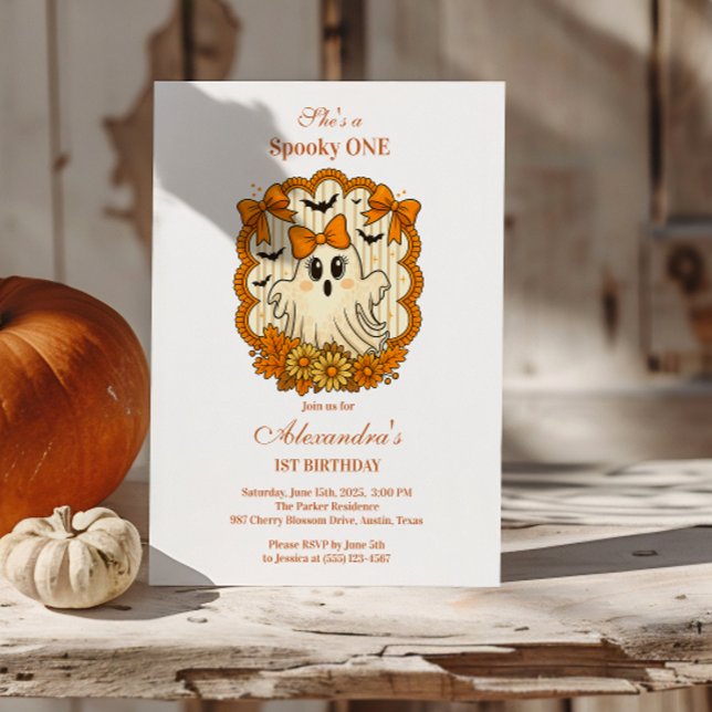Sunflower Lace Ghost Halloween 1st Birthday Invitation (Creator Uploaded)