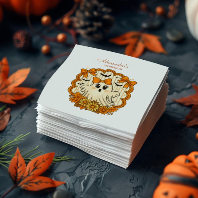 Sunflower Lace Ghost Halloween 1st Birthday Napkins (Creator Uploaded)