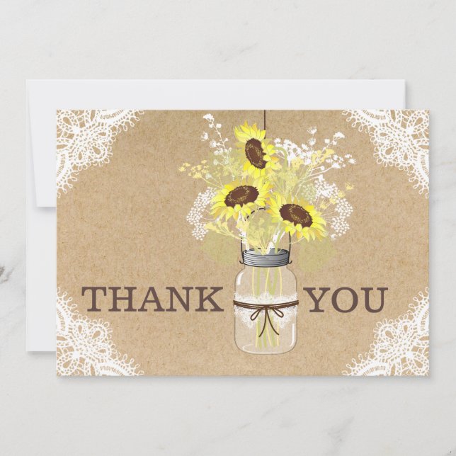 Sunflower Lace Kraft Modern Rustic Thank You (Front)