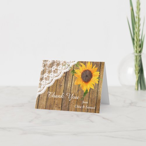 Sunflower Lace Wood Floral Wedding Thank You