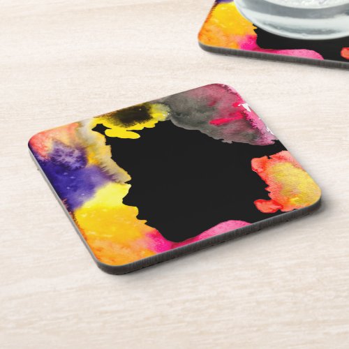 Sunflower lady silhouette watercolor art beverage coaster