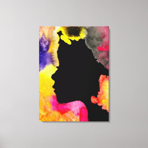 Sunflower lady silhouette watercolor art canvas print