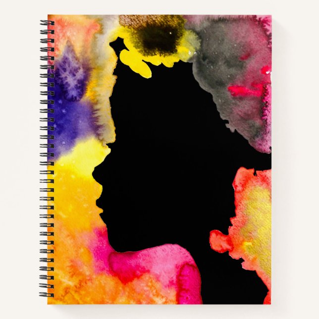 Sunflower lady silhouette watercolor art notebook (Front)