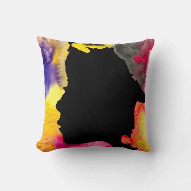 Sunflower lady silhouette watercolor art throw pillow (Front)