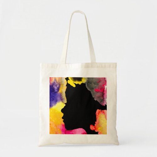 Sunflower lady silhouette watercolor art tote bag