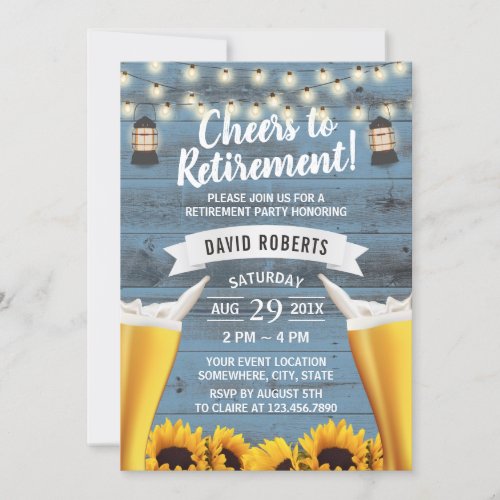 Sunflower  Lantern Beer Retirement Dusty Blue Invitation