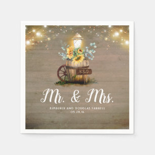 Sunflower Lantern Rustic Country Fall Wedding Napkins