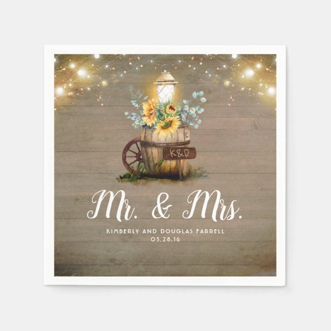 Sunflower Lantern Rustic Country Fall Wedding Napkins (Front)