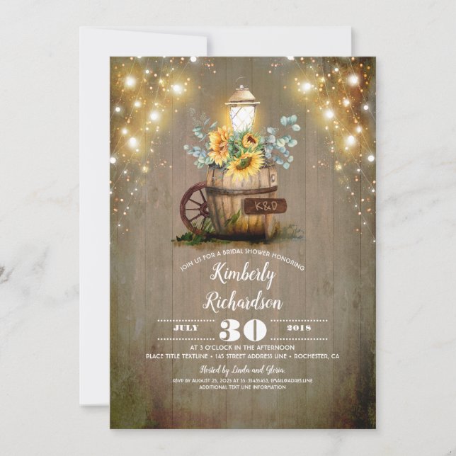 Sunflower Lantern Rustic Floral Fall Bridal Shower Invitation (Front)