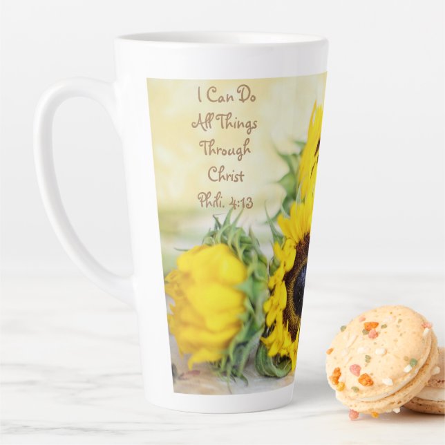 Sunflower Latte Mug Philippians 4:13 Scripture (In Situ)