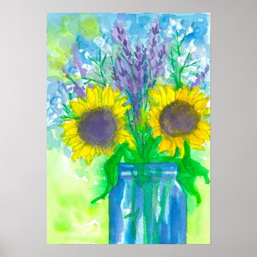 Sunflower Lavender Bouquet Poster