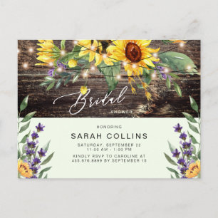 Sunflower & Lavender Bridal Rustic Mint Invitation Postcard