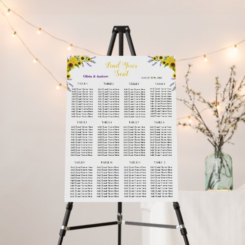 Sunflower & Lavender Floral Wedding Seating Chart  Foam Board