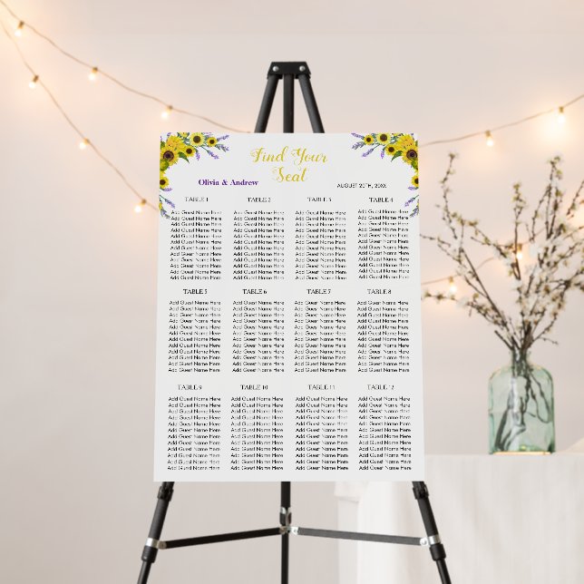 Sunflower & Lavender Floral Wedding Seating Chart  Foam Board (In Situ (Stand))