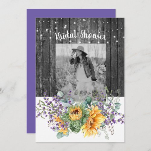  Sunflower Lavender Photo Bridal Shower Matte Invitation