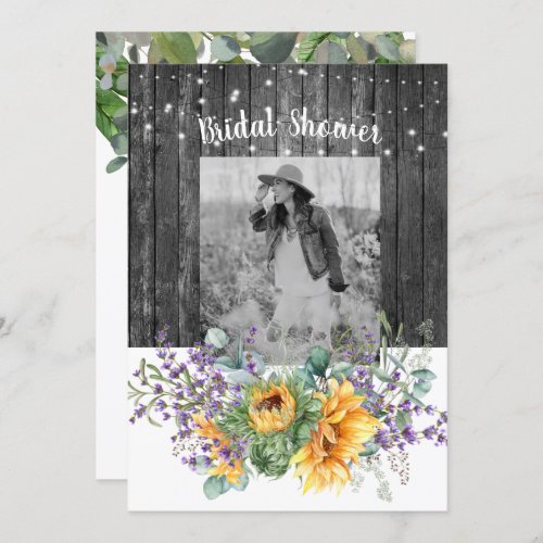  Sunflower Lavender Photo Rustic Bridal Shower  Invitation