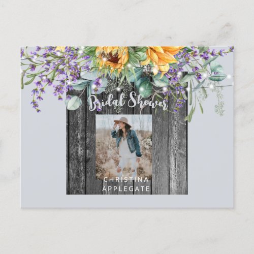 Sunflower Lavender Rustic Photo Bridal Shower  Postcard
