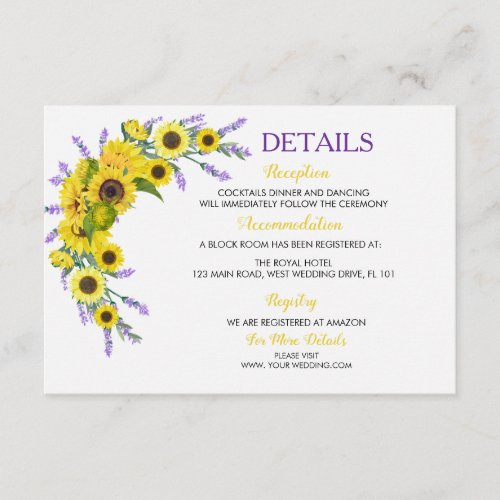 Sunflower & Lavender Vintage Floral Wedding Enclosure Card