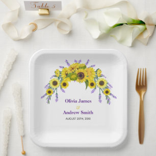 Sunflower & Lavender Vintage Floral Wedding Party  Paper Plates