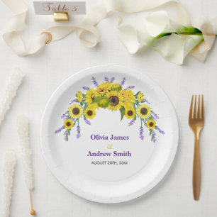 Sunflower & Lavender Vintage Floral Wedding Party Paper Plates