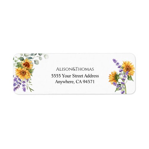 Sunflower Lavender Wedding Return Address Label