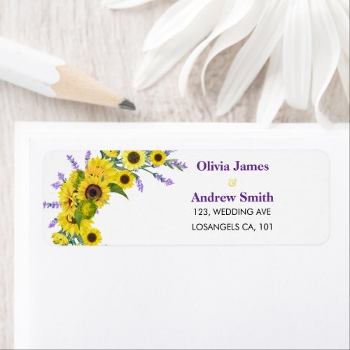 Sunflower &amp; Lavender Wedding Return Address  Label