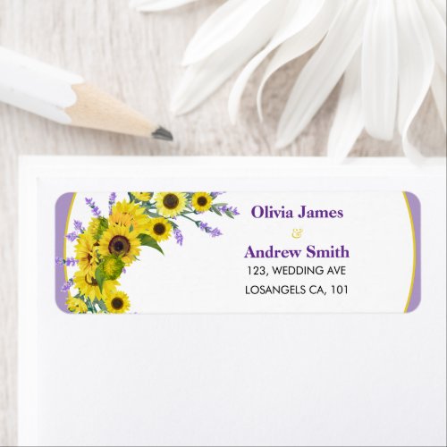 Sunflower &amp; Lavender Wedding Return Address  Label