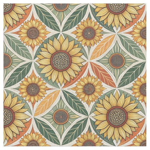Sunflower & Leaf Pattern | Nature-Inspired Quilted Fabric