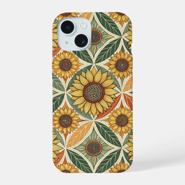 Sunflower & Leaf Pattern | Nature-Inspired Quilted Iphone Case (Back)