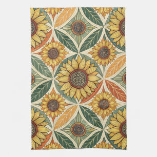 Sunflower & Leaf Pattern   Nature-Inspired Quilted Kitchen Towel