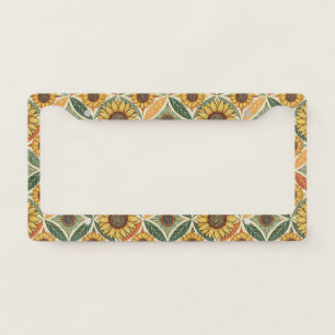 Sunflower & Leaf Pattern Nature-Inspired Quilted License Plate Frame