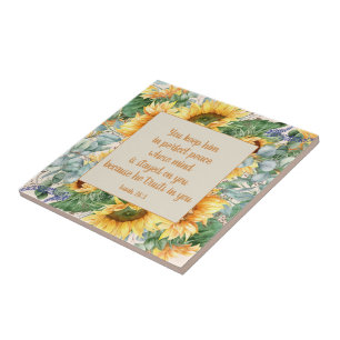 Sunflower Leaves Bible Verse Keep Perfect Peace    Ceramic Tile