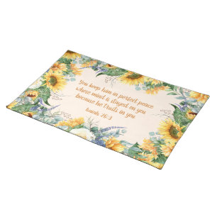 Sunflower Leaves Bible Verse Keep Perfect Peace    Cloth Placemat