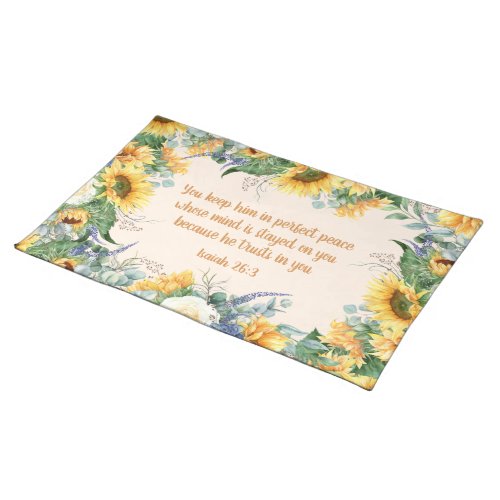 Sunflower Leaves Bible Verse Keep Perfect Peace    Cloth Placemat