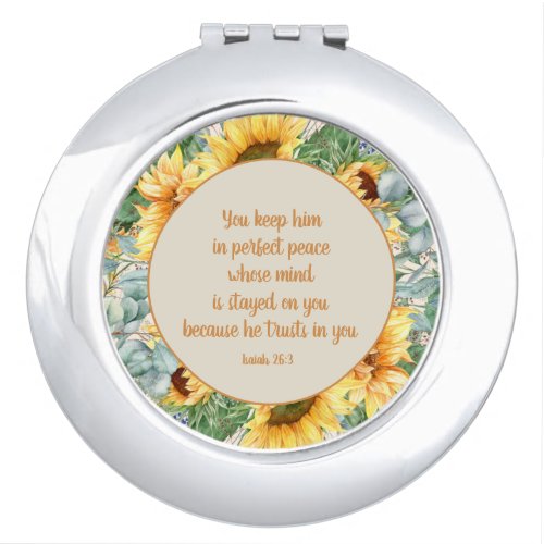 Sunflower Leaves Bible Verse Keep Perfect Peace   Compact Mirror