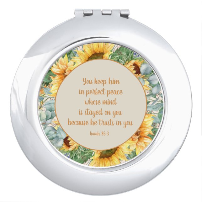 Sunflower Leaves Bible Verse Keep Perfect Peace   Compact Mirror (Front)