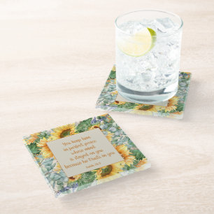 Sunflower Leaves Bible Verse Keep Perfect Peace Glass Coaster