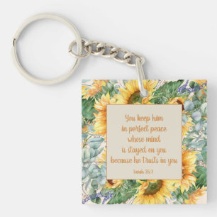 Sunflower Leaves Bible Verse Keep Perfect Peace Keychain