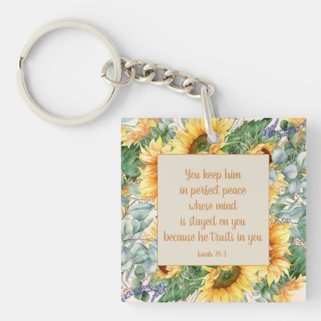 Sunflower Leaves Bible Verse Keep Perfect Peace    Keychain (Front)